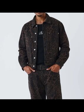 PROJECT X PARIS Studded Leopard Print Denim Jacket